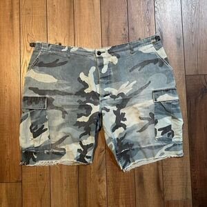 Vintage faded blue baggy military camo cut‎ off cargo shorts size 2XL XXL